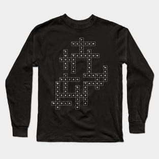 (1912APOM-D) Crossword pattern with words from a famous 1912 science fiction book. [Dark Background] Long Sleeve T-Shirt